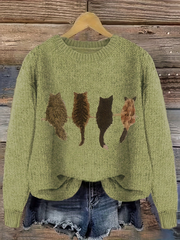 Drune | Strickpullover mit Katzendesign Acrylmischung Komfortabel und Stilvoll