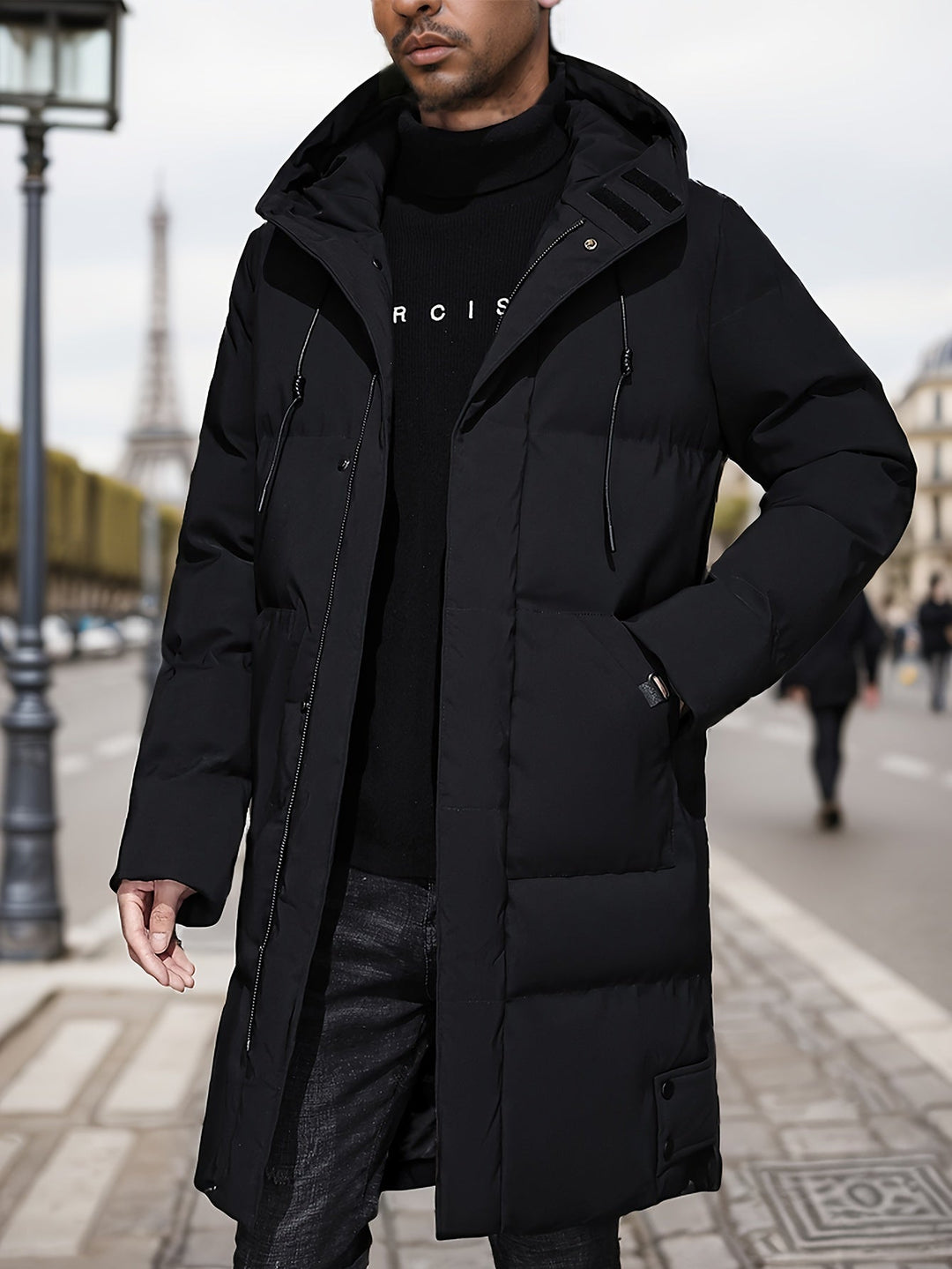 Drune | Schwarze gepolsterte Winterjacke mit Kapuze für Herren - Perfekt für Outdoor-Aktivitäten