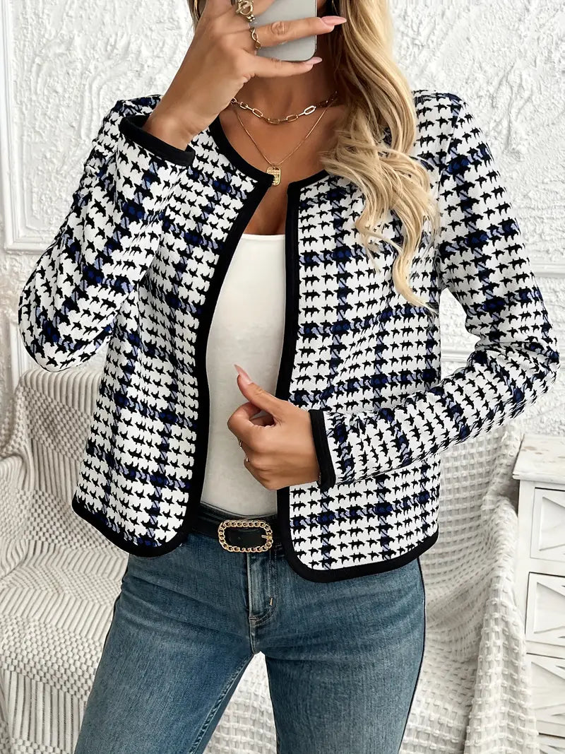 Drune | Offene Vorderseite Hahnentrittmuster Jacke