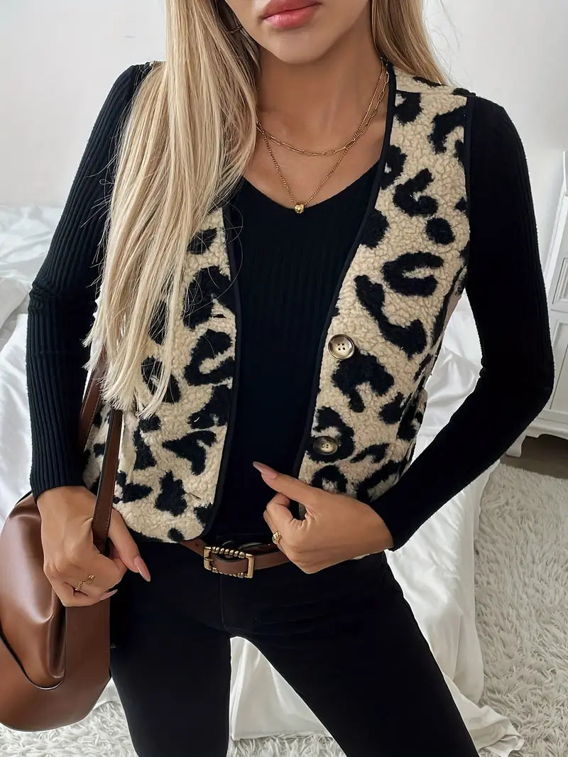Drune | Ärmellose Weste aus Kunstpelz mit Leopardenmuster für Damen