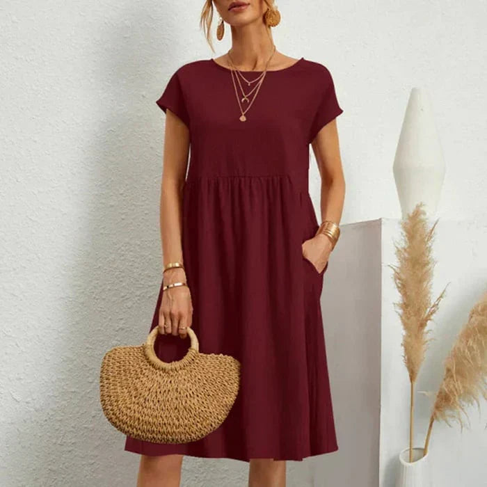 Drune – baumwollkleid für damen mit rundem ausschnitt