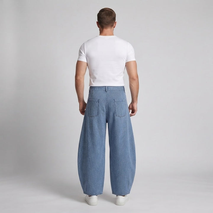 Herren Extraweite Palazzo-Hose aus feinem Nadelstreifen-Twill mit bodenlangem Saum Drune