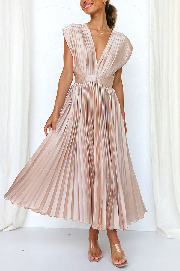 Drune | Hallo Schöne Satin Plissee Midi Kleid