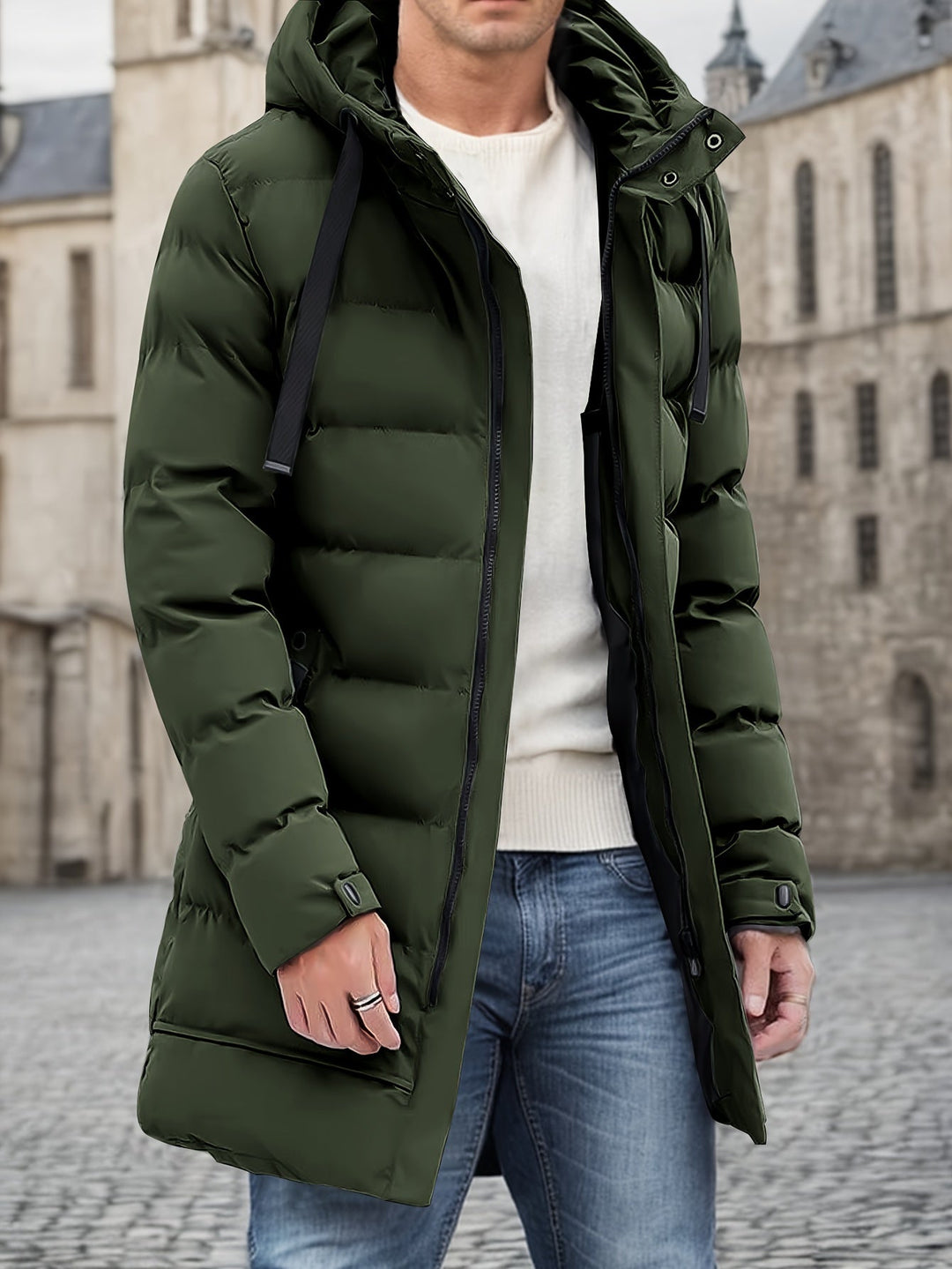 Drune | Freizeitjacke mit Kapuze aus Baumwollmaterial mit großer Tasche und Kordelzug Winterjacke für Männer - Perfekt für Outdoor-Aktivitäten