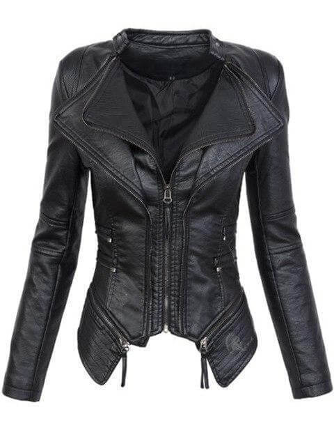 Drune | Damen Slim Fit PU-Lederjacke mit Reißverschlussnähten