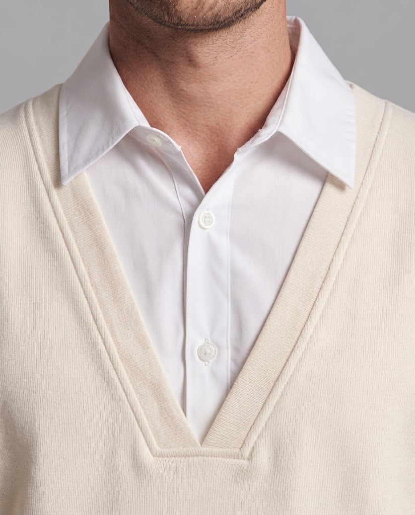 Herren Oversized Pullover mit tiefem V-Ausschnitt und eingesetzt Hemdkragen drune