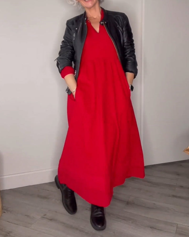 Drune | Elegantes Kleid mit V-Ausschnitt und Langen Ärmeln