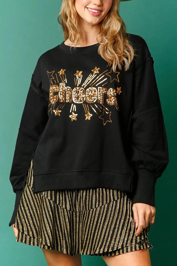 Drune | Weihnachts-Pailletten-Lässiger Rundhals Langarm-Sweatshirt