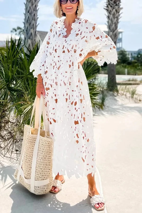 Drune | Ich Gehören Hier Floral Øsen Spitze Cover Up Strand Midi Kleid