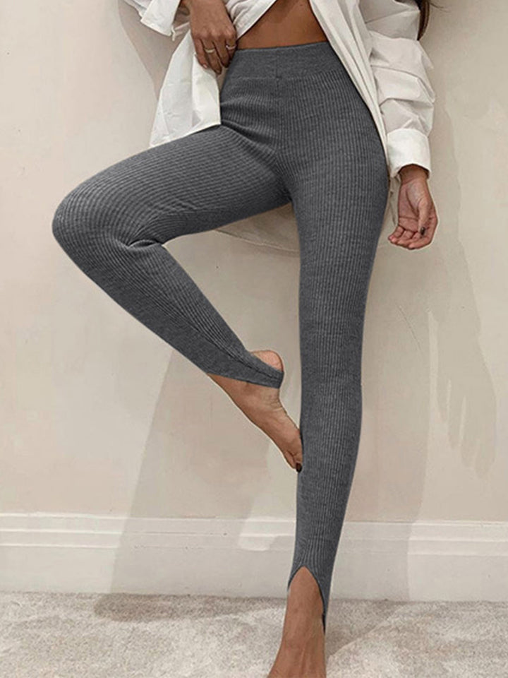 Drune | Freizeit Herbst Gerippte Mittel-hohe Leggings für Frauen