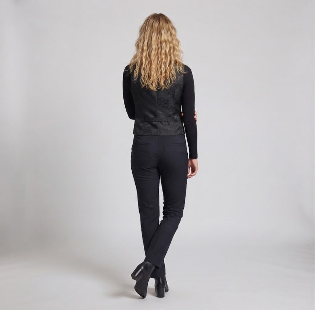 Damen Elegante Samt-Weste mit Blumenmustern und doppelter Knopfleiste Drune