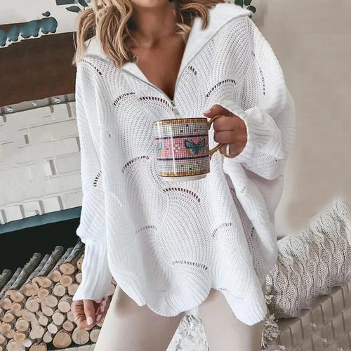 Drune | Großer Strickpullover mit V-Ausschnitt und Reißverschluss für Damen
