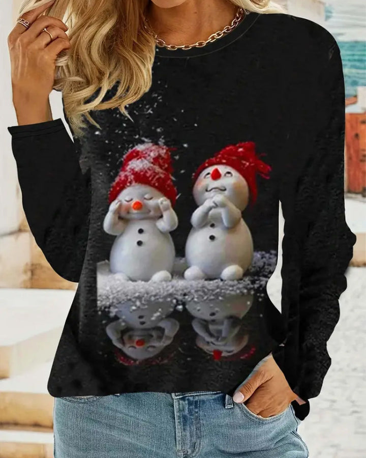 Drune | Langarmshirt mit Rundhalsausschnitt und Schneemann Print