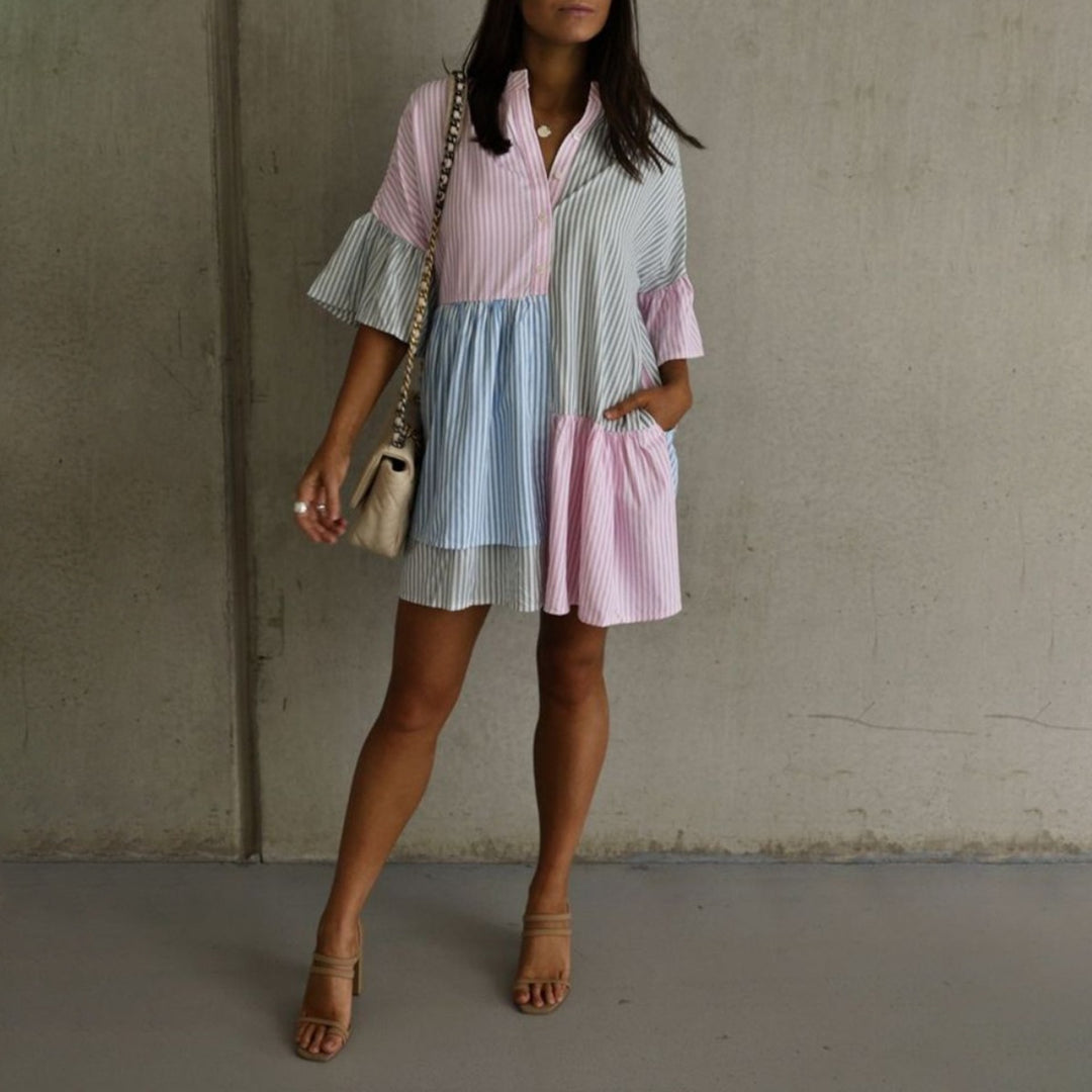 Drune | Gestreiftes Kleid mit kontrastierendem Print