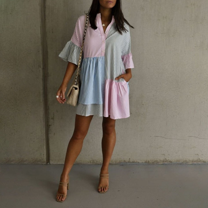 Drune | Gestreiftes Kleid mit kontrastierendem Print