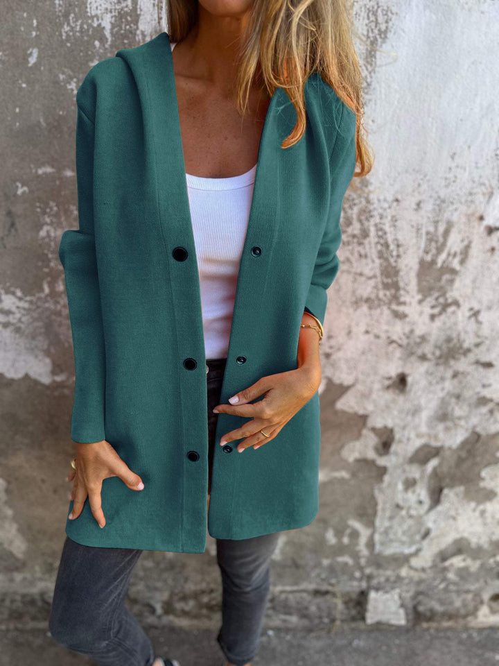 Drune | Lange Jacke - Wollmischung - Knopfverschluss mit Kapuze - Bequeme Passform