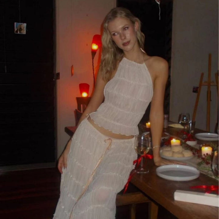 Drune | Neckholder Spitzenweste langes Kleid Set