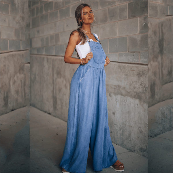 Drune | Damen Denim-Overalls mit weitem Bein Design