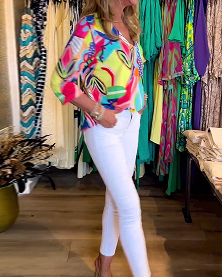 Drune | Bunte Langärmlige Bluse mit Print