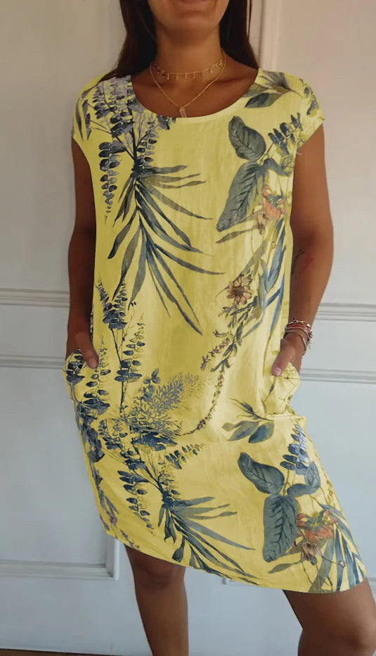 Drune | Damen Bedrucktes Baumwoll- und Leinenkleid