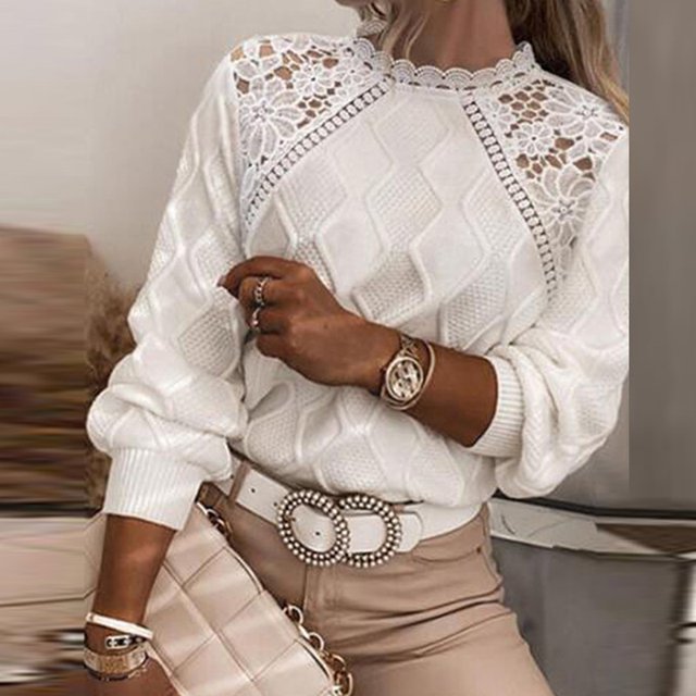 Drune | Eleganter Pullover mit Spitze Stickerei und Saumstich
