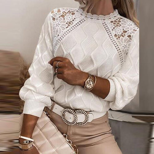 Drune | Eleganter Pullover mit Spitze Stickerei und Saumstich