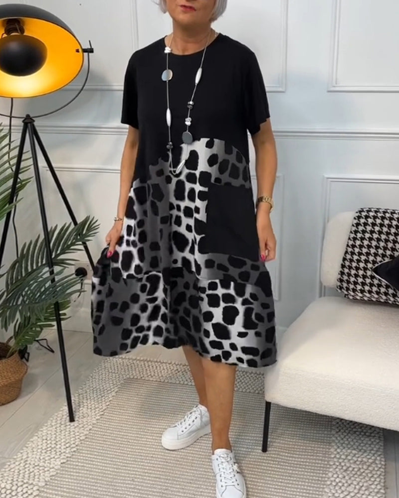 Drune | Kurzärmliges, Bedrucktes Kleid mit Rundhalsausschnitt