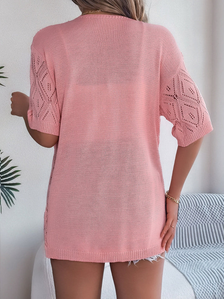 Drune | Durchbrochene Offene Front Halbarm-Cardigan