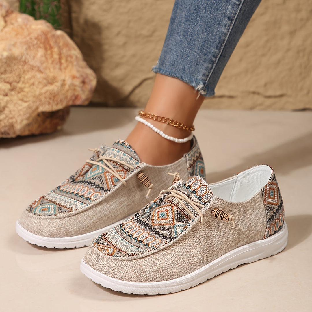 Emily Ethnischer Stil Bedruckte Leinenschuhe für Frauen Drune