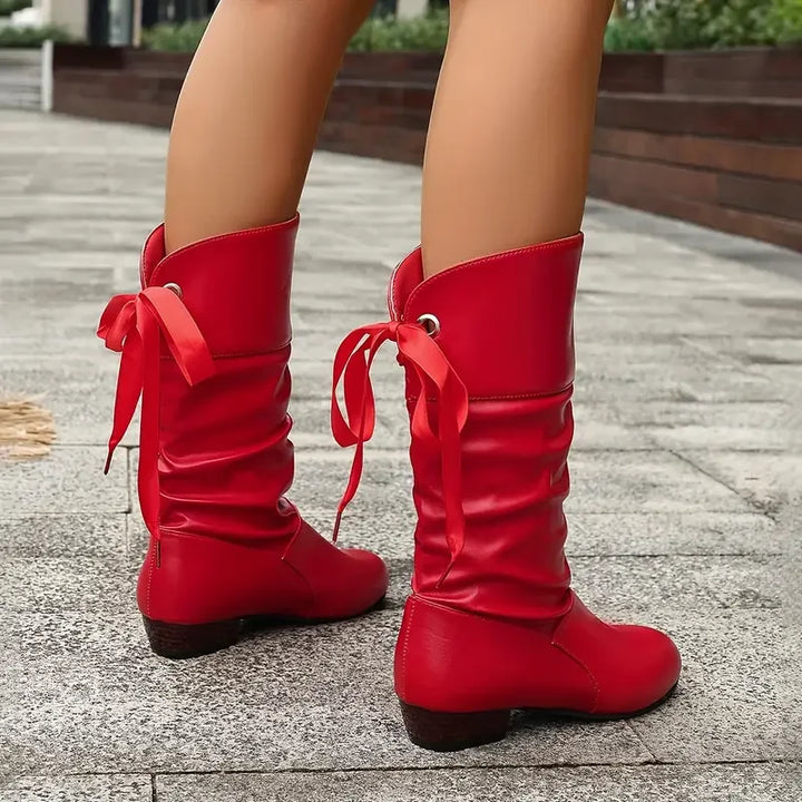 Drune | Damenmode Schnürung Chunky Heel Stiefel Bis Zur Wade