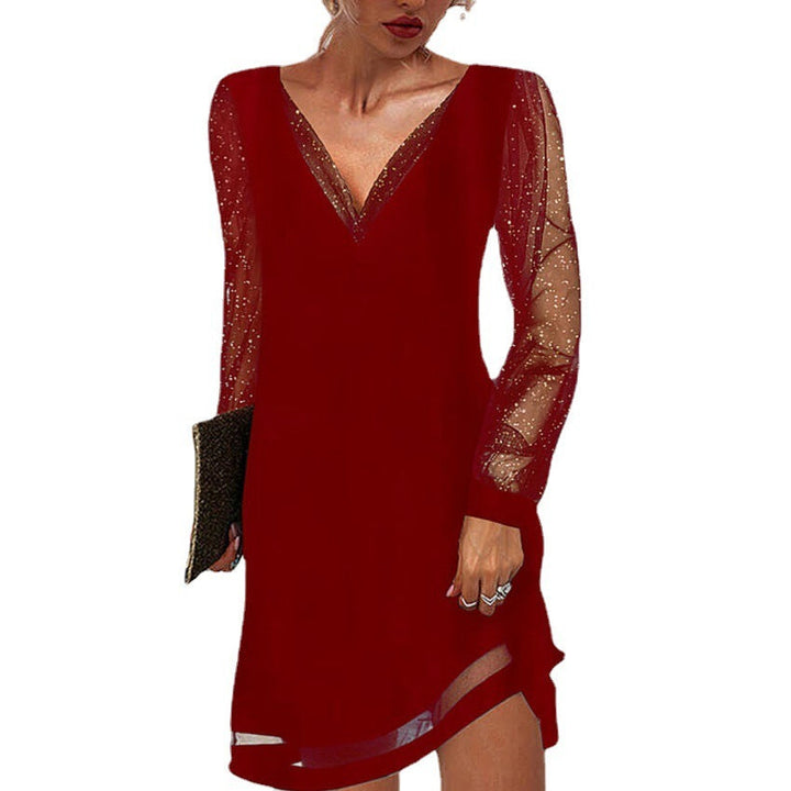 Drune | Solides Kleid mit Spitzenbesatz und V-Ausschnitt
