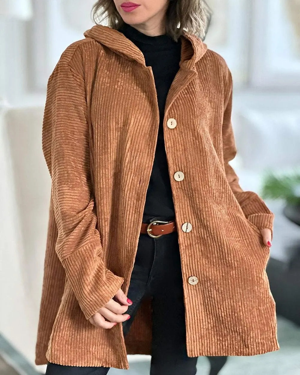 Drune | Lässige Cordjacke mit Kapuze für Damen