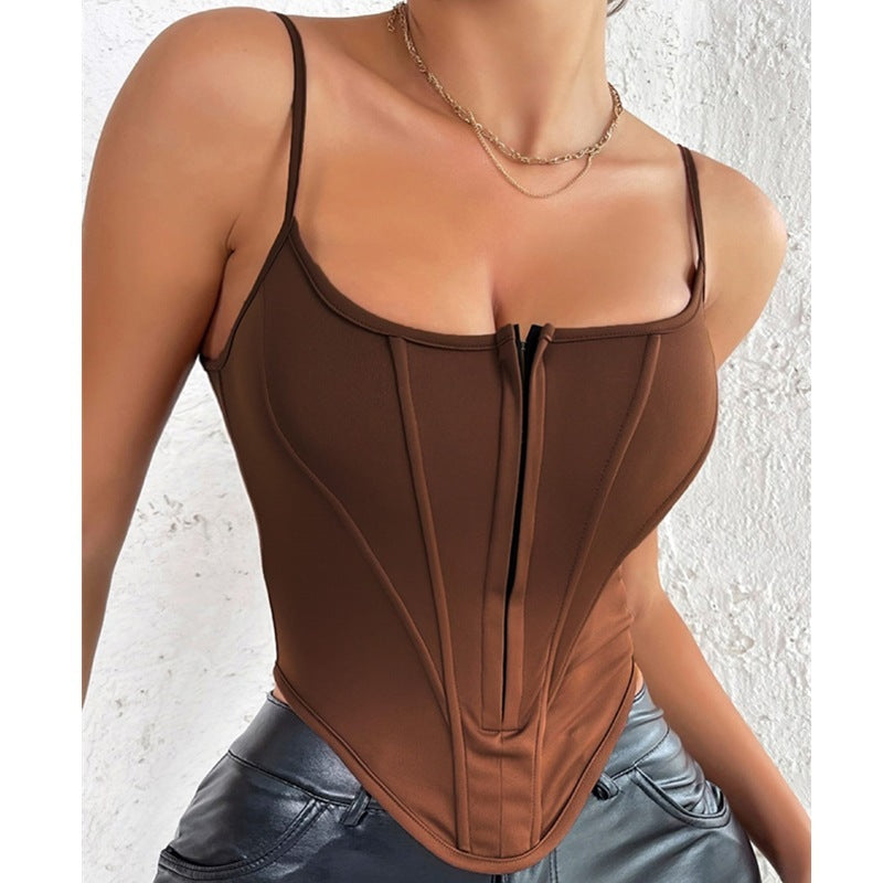 Drune | Einreihiger Sling Crop Corsage Tank Sommermode Slim Spaghettiträger Top für Damen Kleidung