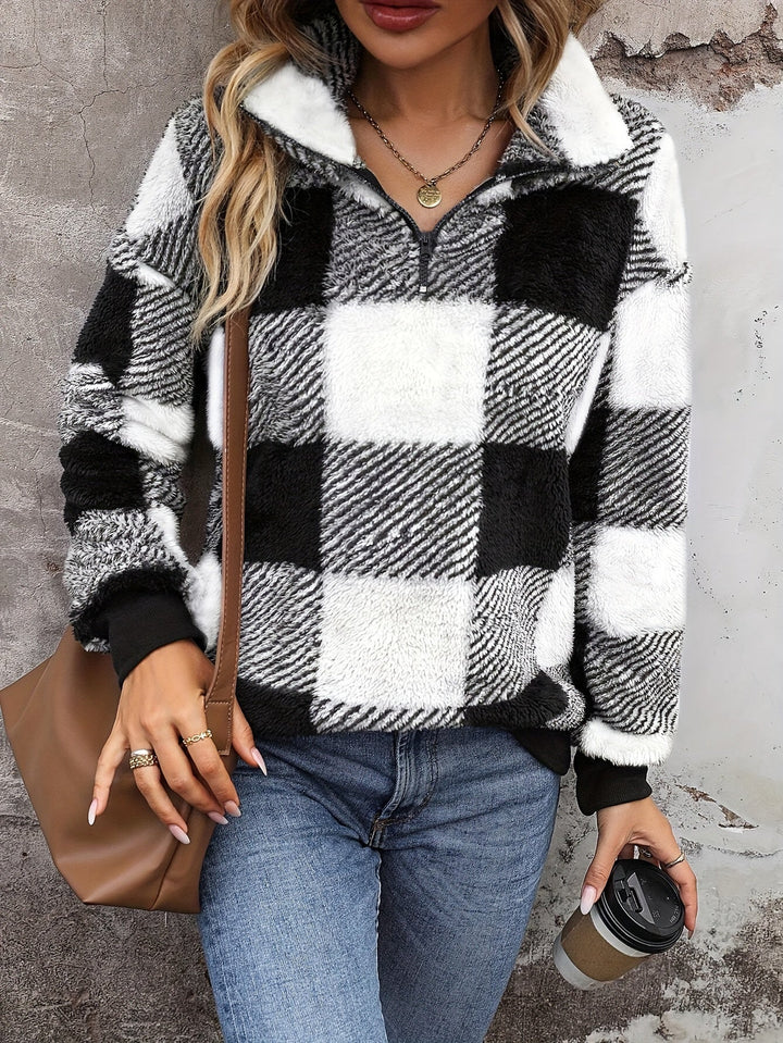 Drune | Leichtgewicht Karierter Pullover mit Reißverschluss Polyester Warm und Trendy