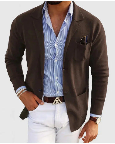 Drune | Herren Strickjacke Mit Lässigen Knöpfen, Taschen Und Reverskragen, Einfarbig, Langärmelig