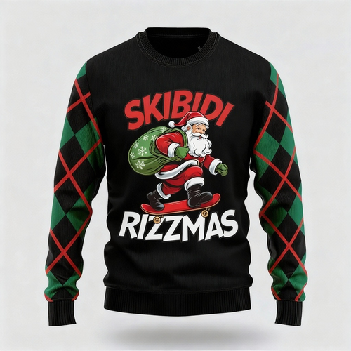 Drune | Santa Claus Druck - Maximalistischer Weihnachtsdruck Hässlicher Pullover