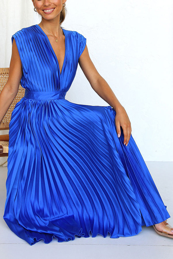 Drune | Hallo Schöne Satin Plissee Midi Kleid