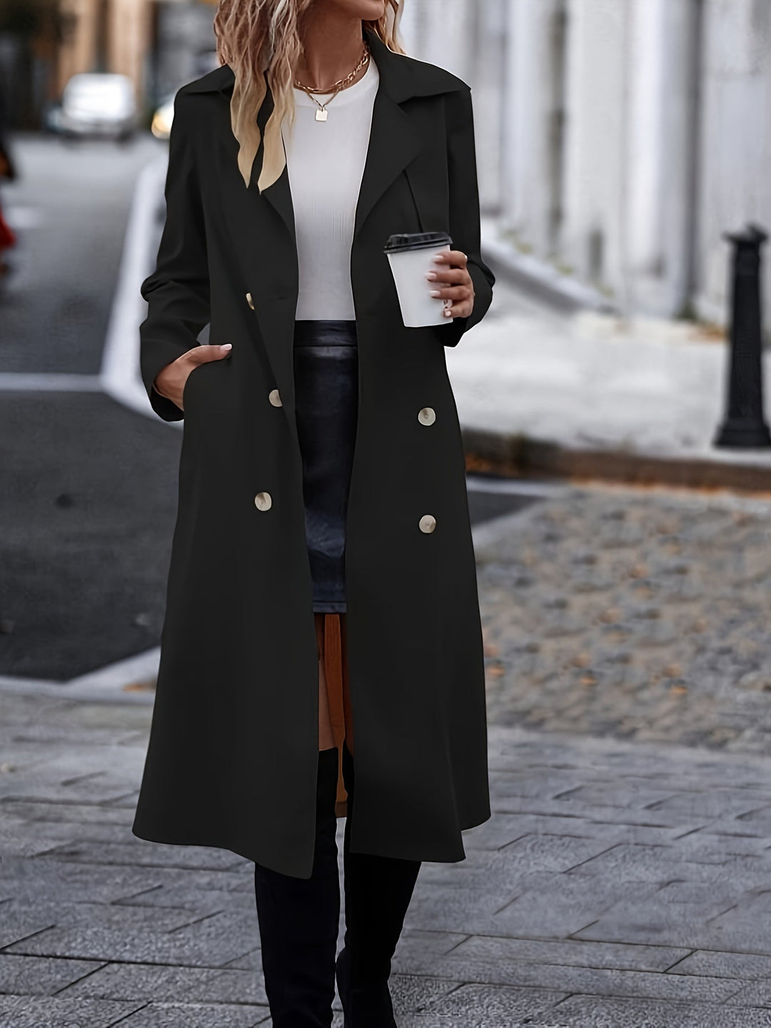 Drune | Doppelt Knopf Langarm Gürtel Trenchcoat Mit Einfarbig Für Damen Perfekt Für Den Alltag