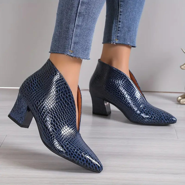 Drune | Glänzende Croco Print Stiefeletten