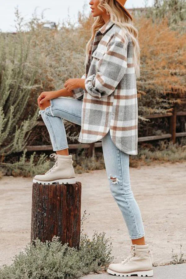 Drune | Karierte Jacke mit Taschen für Frauen