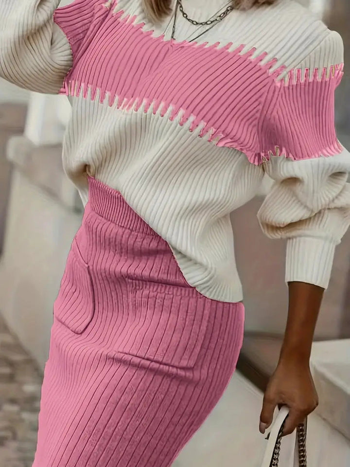 Drune | teilige Strickset - Pullover mit langen Ärmeln und schmalem Midirock