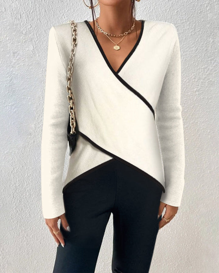 Drune | Wickelbluse mit Kontrastkante Eleganter Schnitt Zeitloser Stil