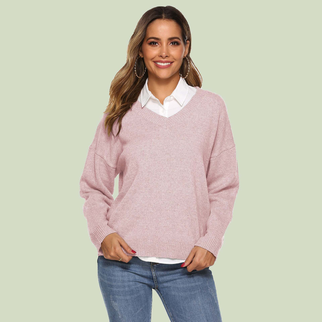 Drune | Strickpullover - V-Ausschnitt - Lockere Passform - Lange Ärmel - Weich und Bequem