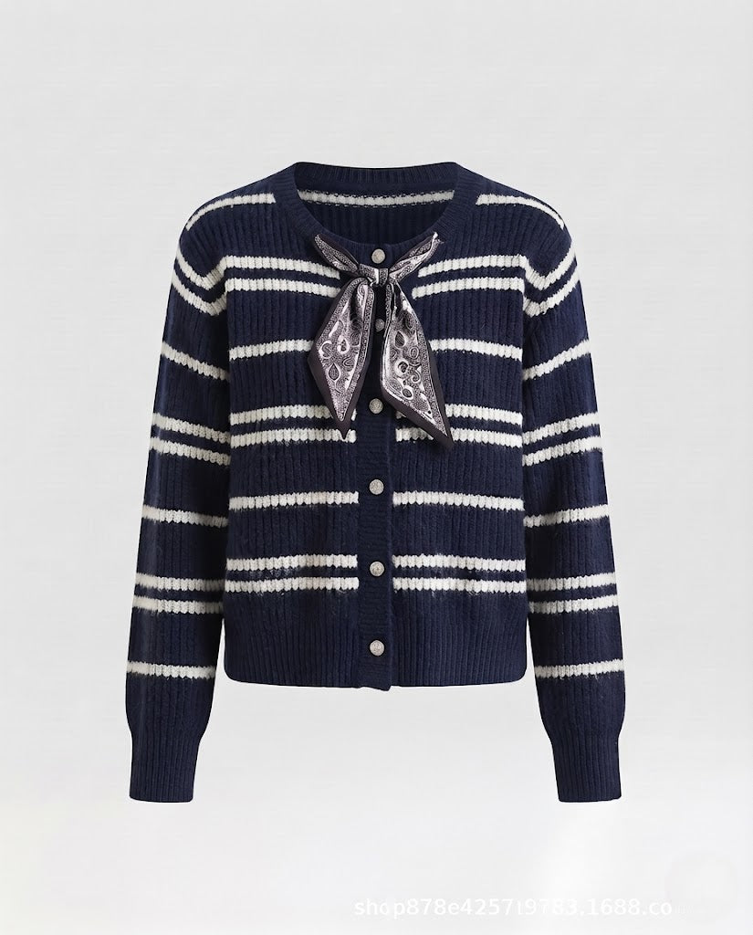 Damen Kurzcardigan aus Feinstrick mit feinem Rippmuster und Paisley-Schleife Drune