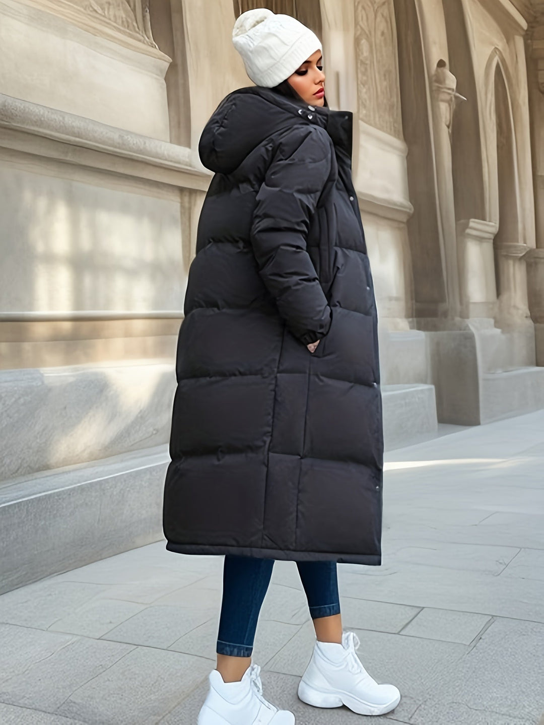 Drune | Stylischer Puffer langer Wintermantel mit Kapuze und Polsterung perfekt für Outdoor-Aktivitäten