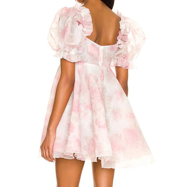 Drune | Organza-Kleid mit Blumenmuster und Puffärmeln sowie Herzausschnitt