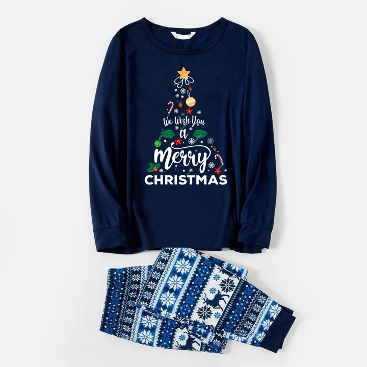 Drune | "Wir wünschen Ihnen ein frohes Weihnachten" Print Blau Familie Weihnachten Passende Schlafanzüge