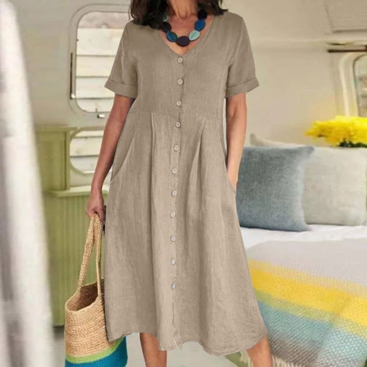 Drune | Lockeres Kleid aus Baumwolle und Leinen mit hoher Taille
