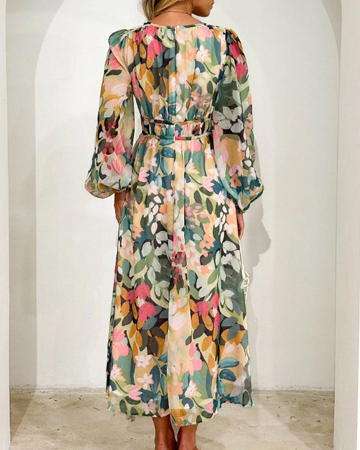 Drune | Elegantes Kleid mit Blumendruck und V-Ausschnitt