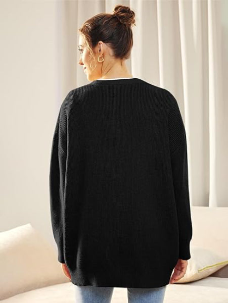 Drune | Cardigan - Damen Herbst Oversized V-Ausschnitt Knopf Cardigan